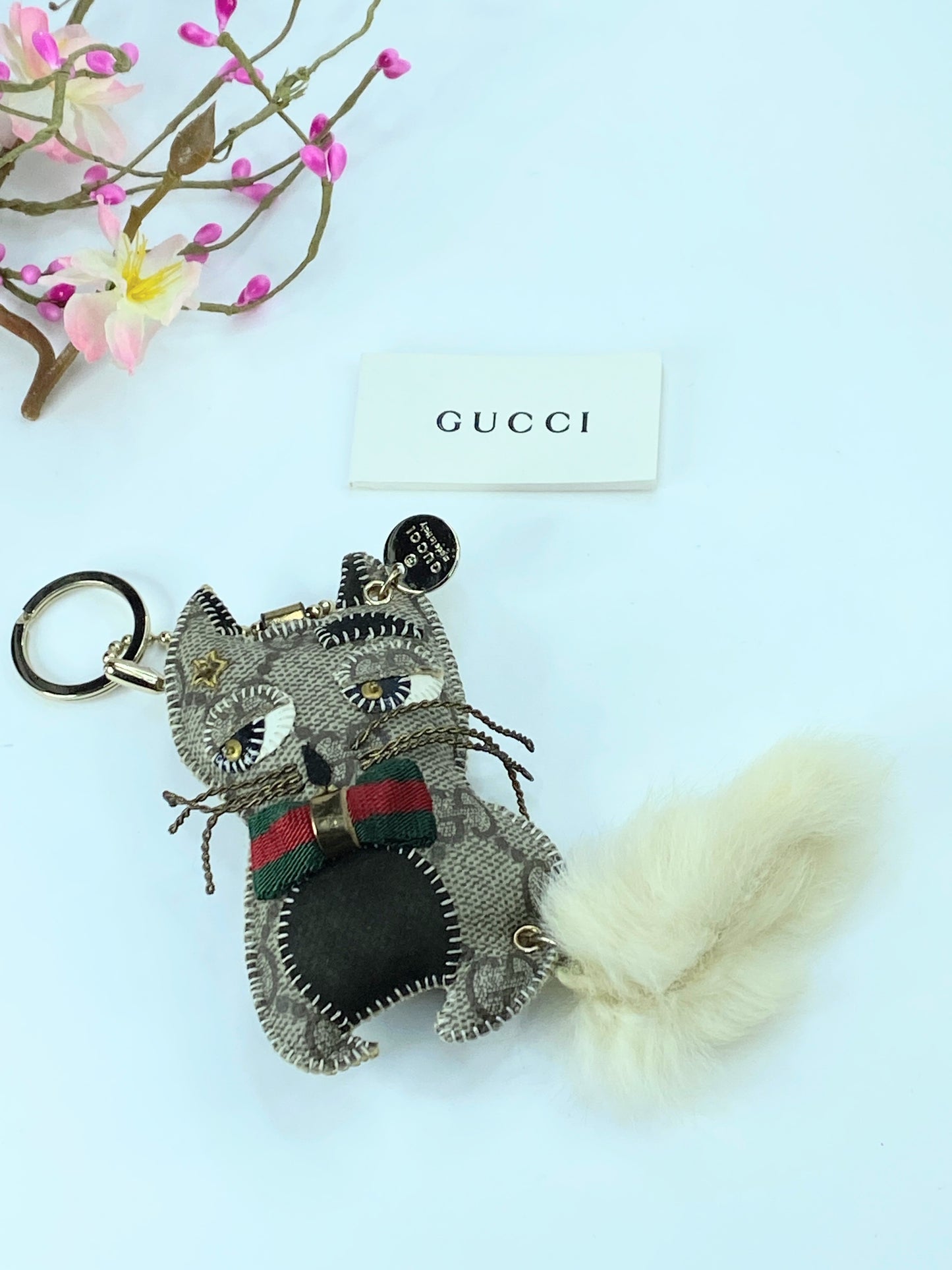 Gucci Guccioli Christina Cat bag Charm GG with furry tail 4.0" GS287