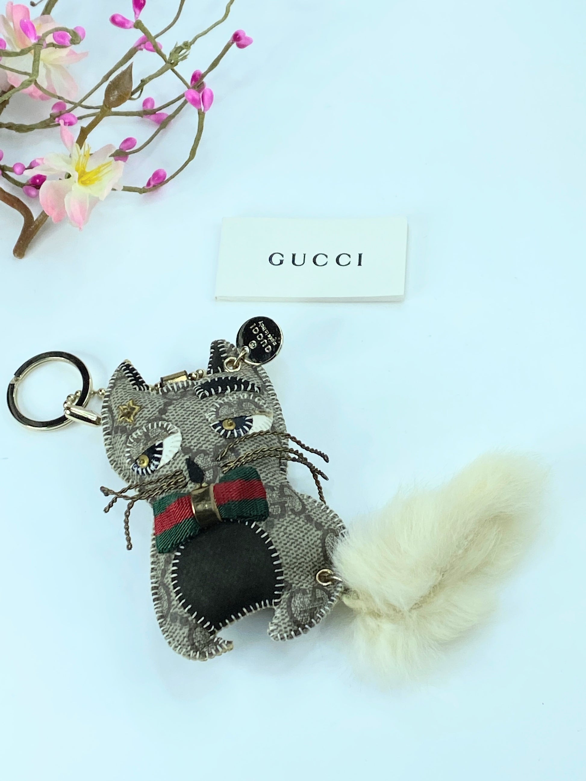 Gucci Guccioli Christina Cat bag Charm GG with furry tail 4.0" GS287