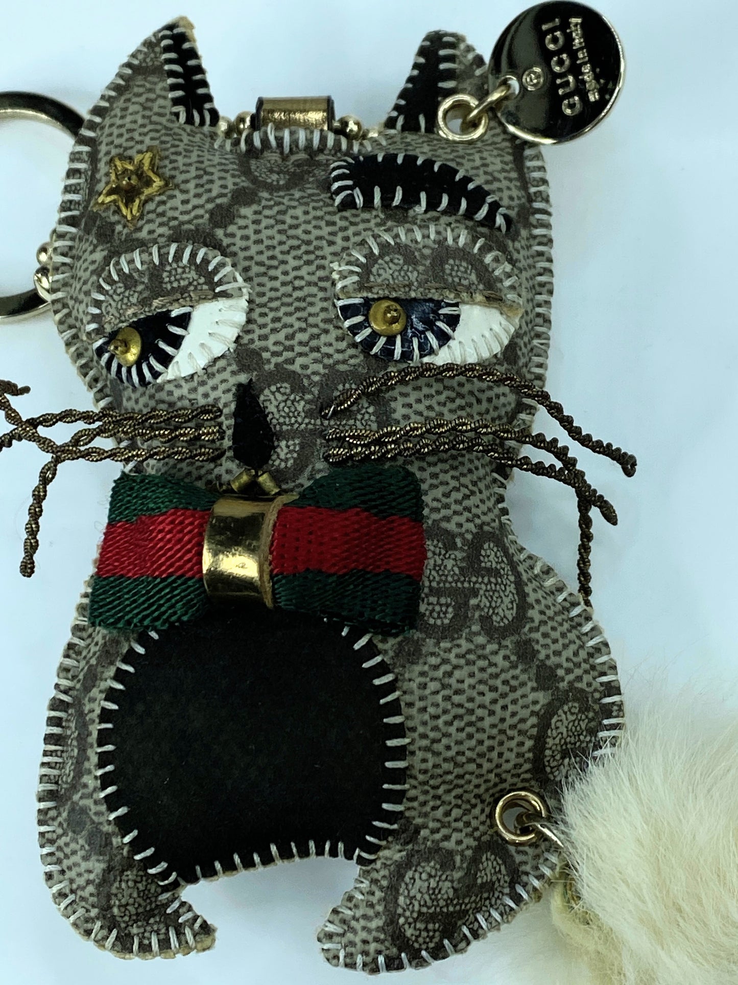Gucci Guccioli Christina Cat bag Charm GG with furry tail 4.0" GS287