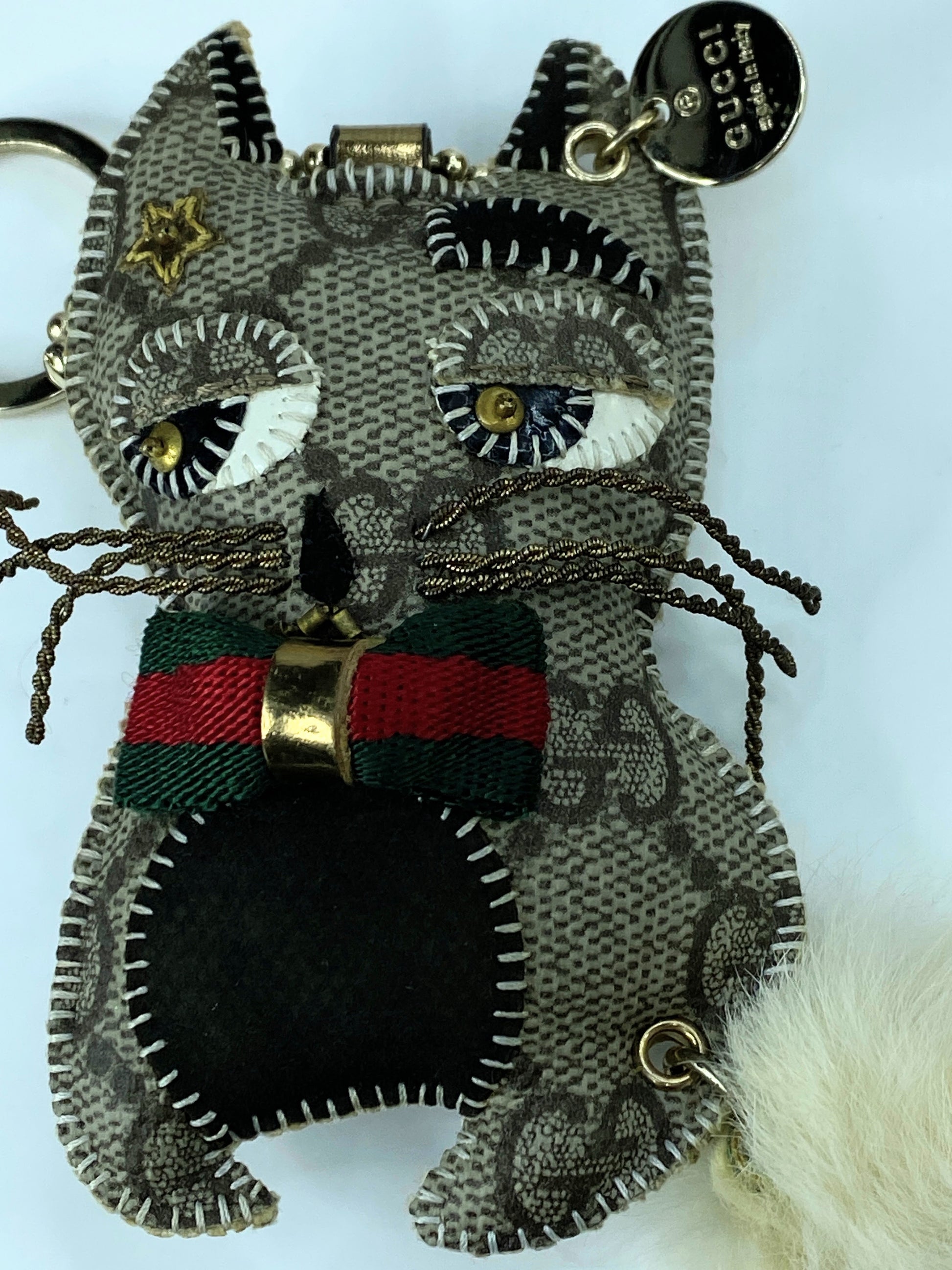Gucci Guccioli Christina Cat bag Charm GG with furry tail 4.0" GS287