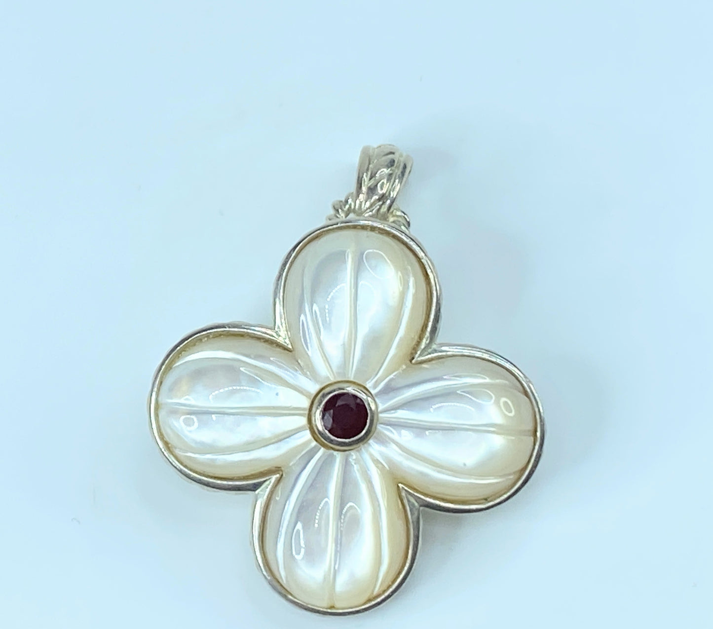 Judith Ripka Sterling Ruby MOP Cherry Blossom pendant pin JR9063