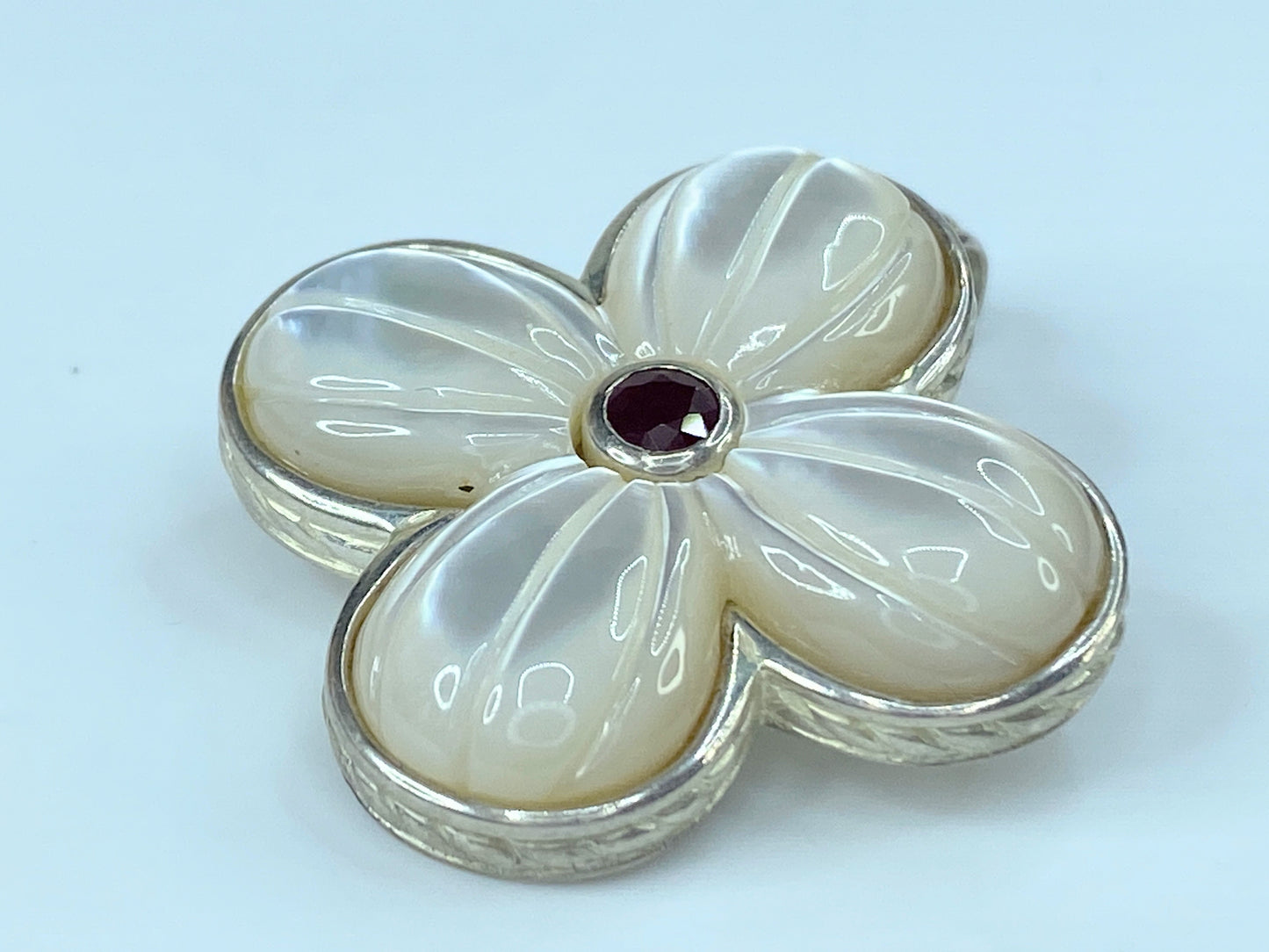 Judith Ripka Sterling Ruby MOP Cherry Blossom pendant pin JR9063