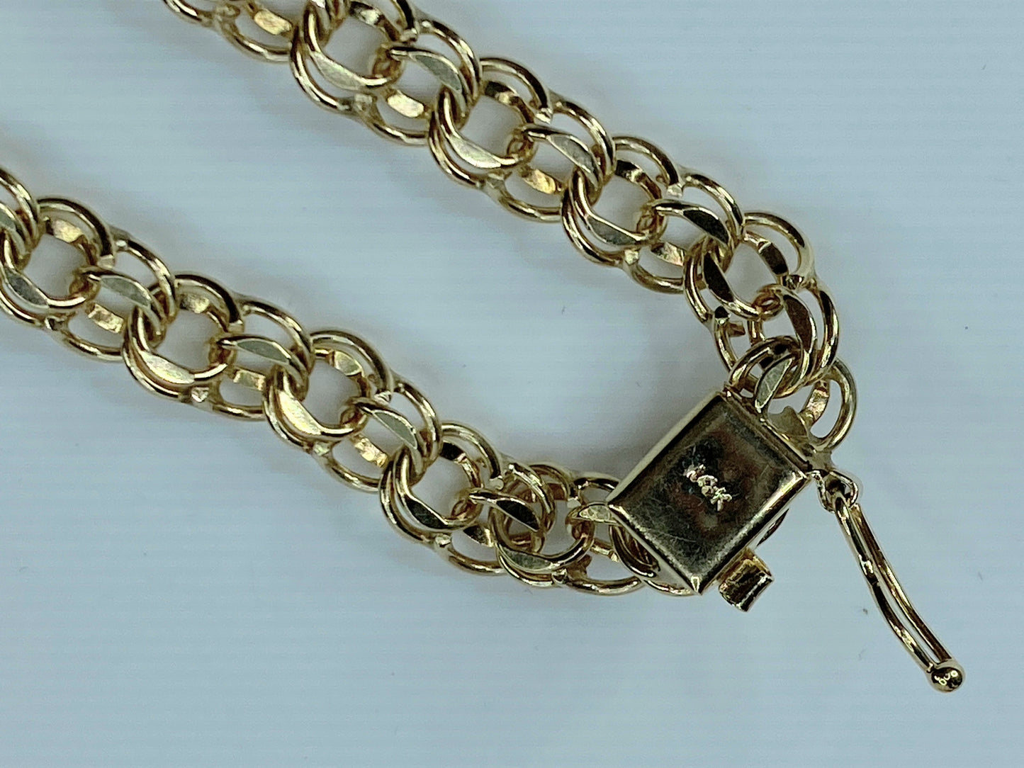 14K yellow gold 6.8mm double link charm bracelet starter 7.5" 12.2g JR140