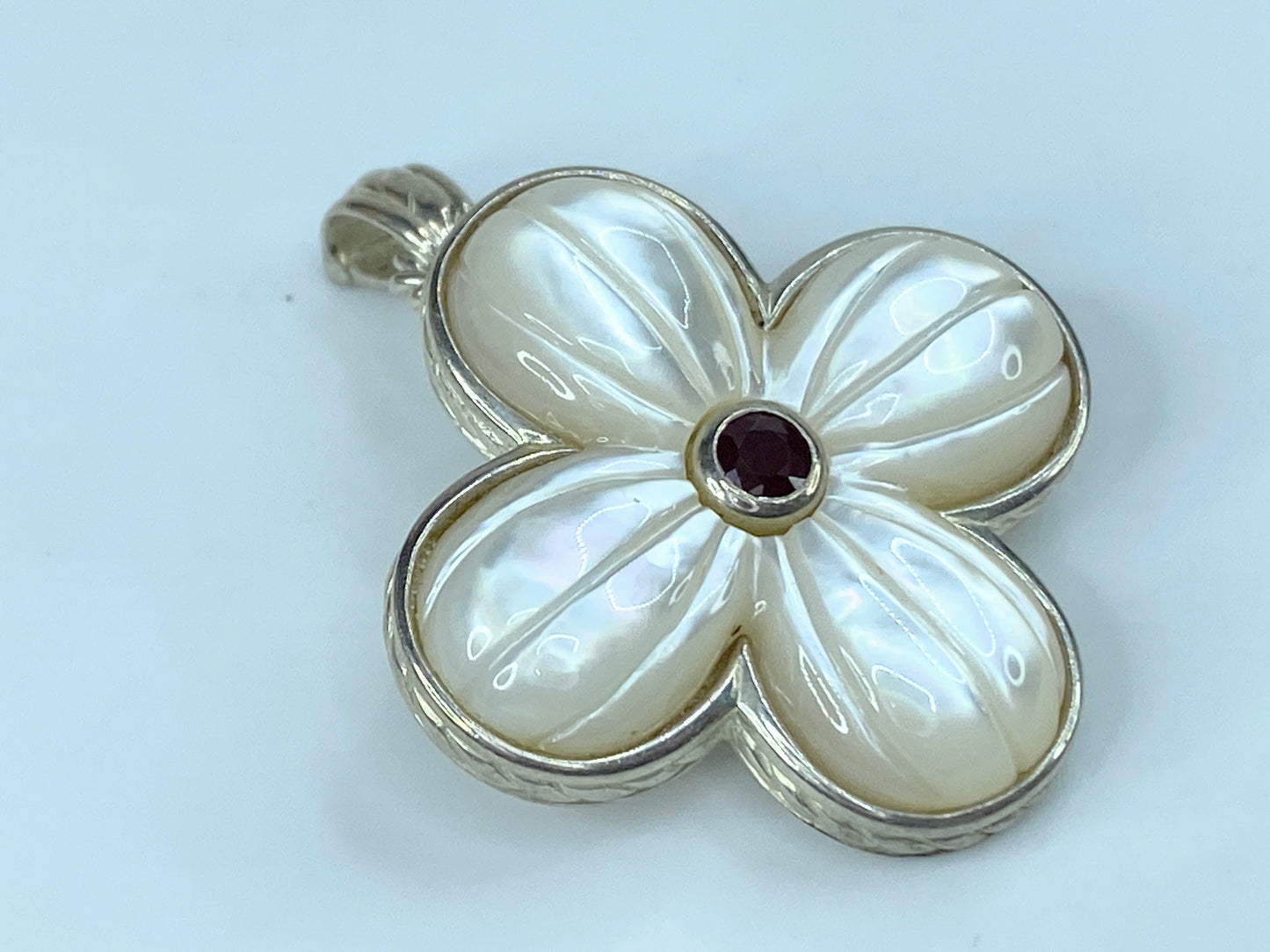 Judith Ripka Sterling Ruby MOP Cherry Blossom pendant pin JR9063
