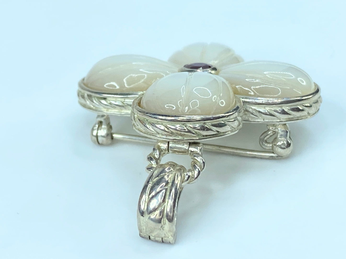 Judith Ripka Sterling Ruby MOP Cherry Blossom pendant pin JR9063