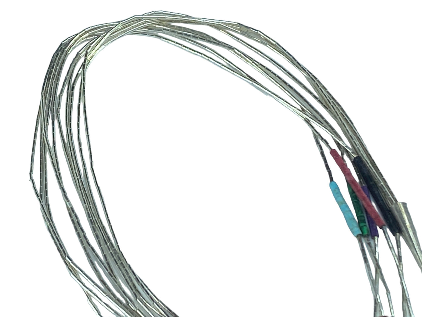 ZUNI Sterling Silver Natural stone Inlaid Liquid Silver 5 Strand Necklace