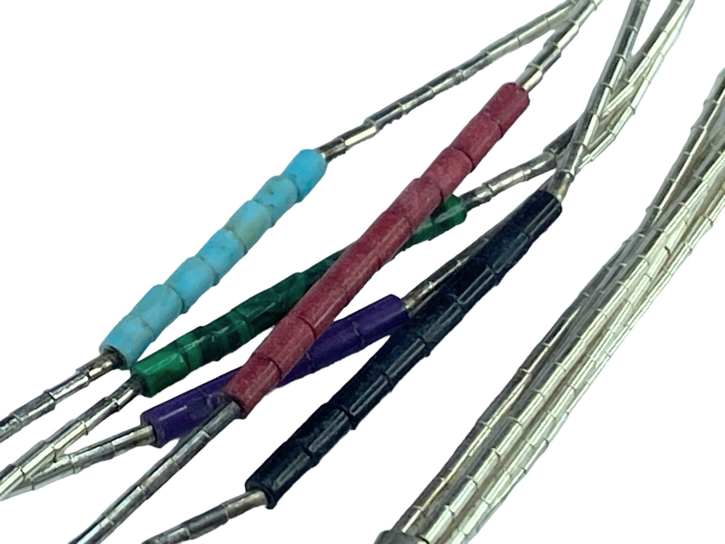 ZUNI Sterling Silver Natural stone Inlaid Liquid Silver 5 Strand Necklace