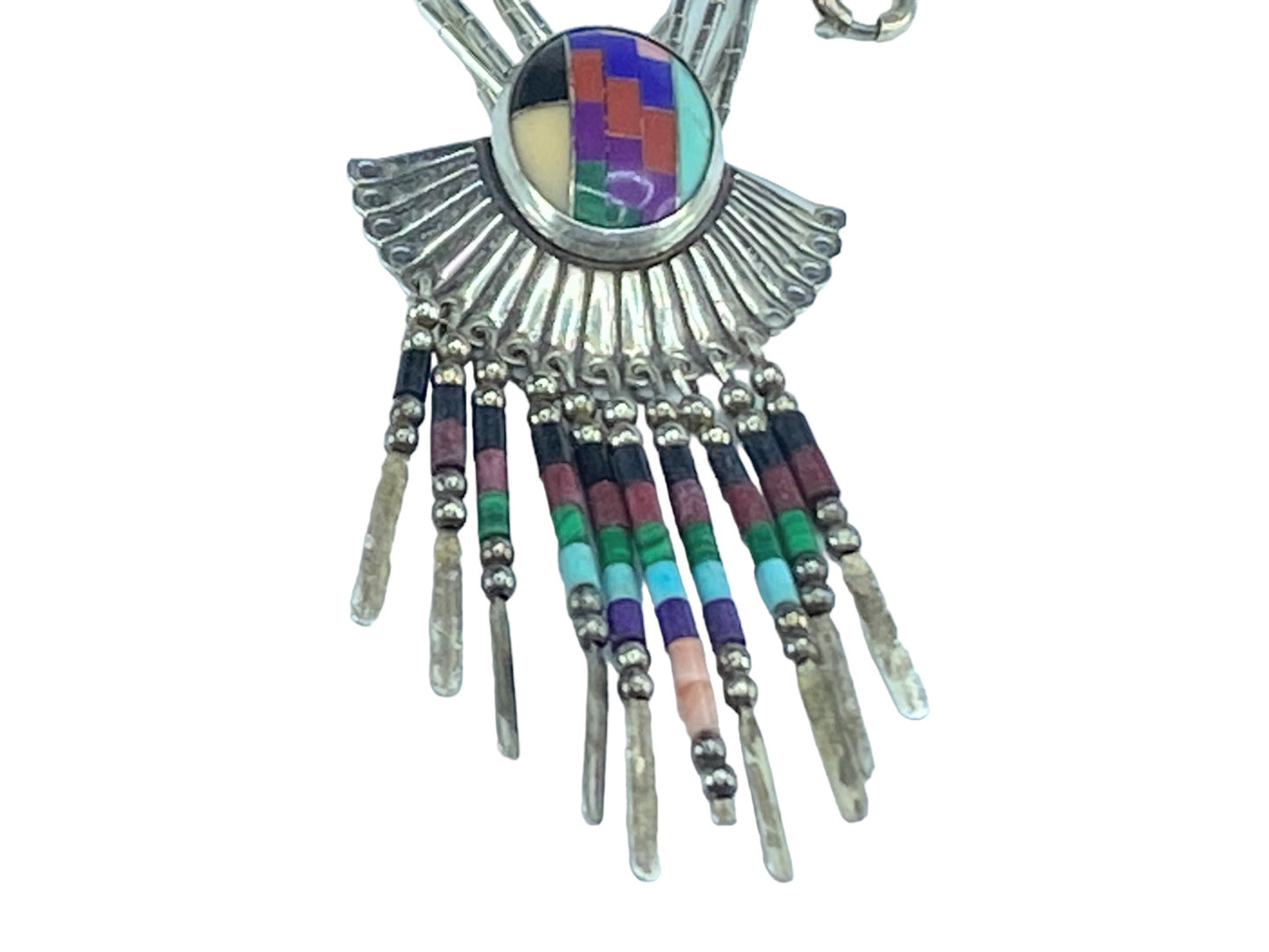 ZUNI Sterling Silver Natural stone Inlaid Liquid Silver 5 Strand Necklace