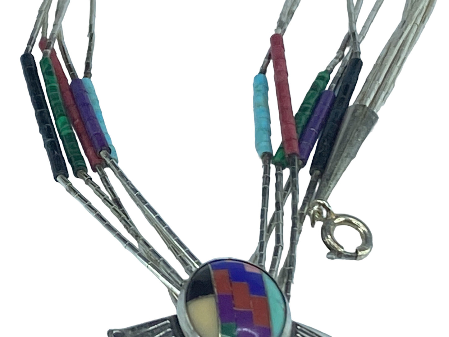 ZUNI Sterling Silver Natural stone Inlaid Liquid Silver 5 Strand Necklace