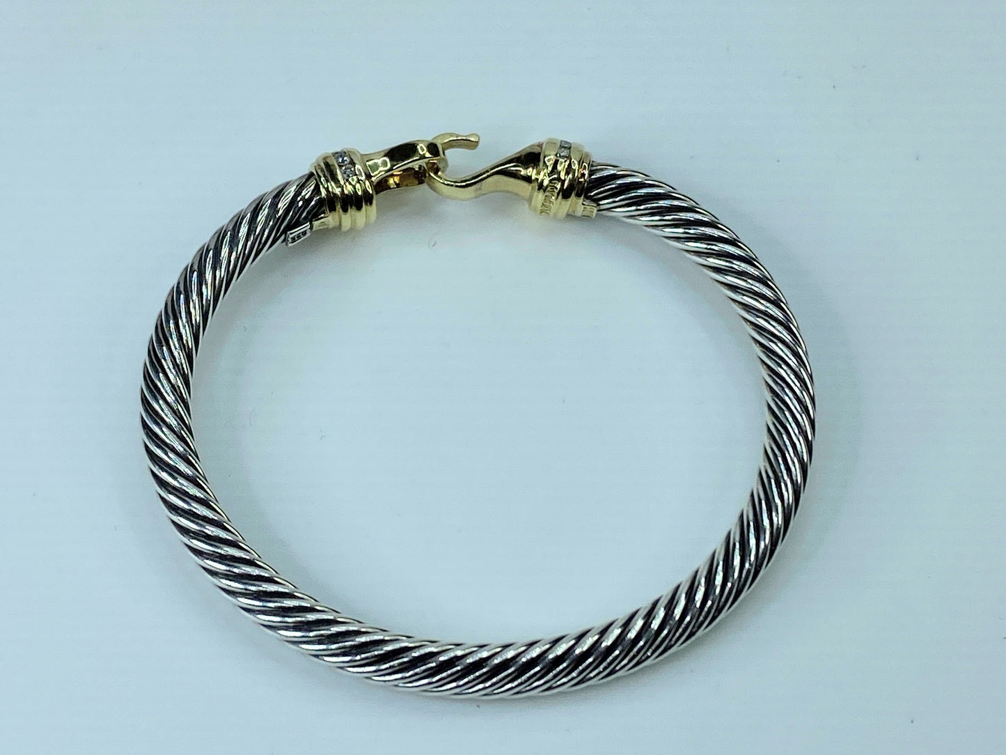 David Yurman Sterling / 18K Pave Diamond Buckle 5.1mm Cable Bracelet s6.25 JR144