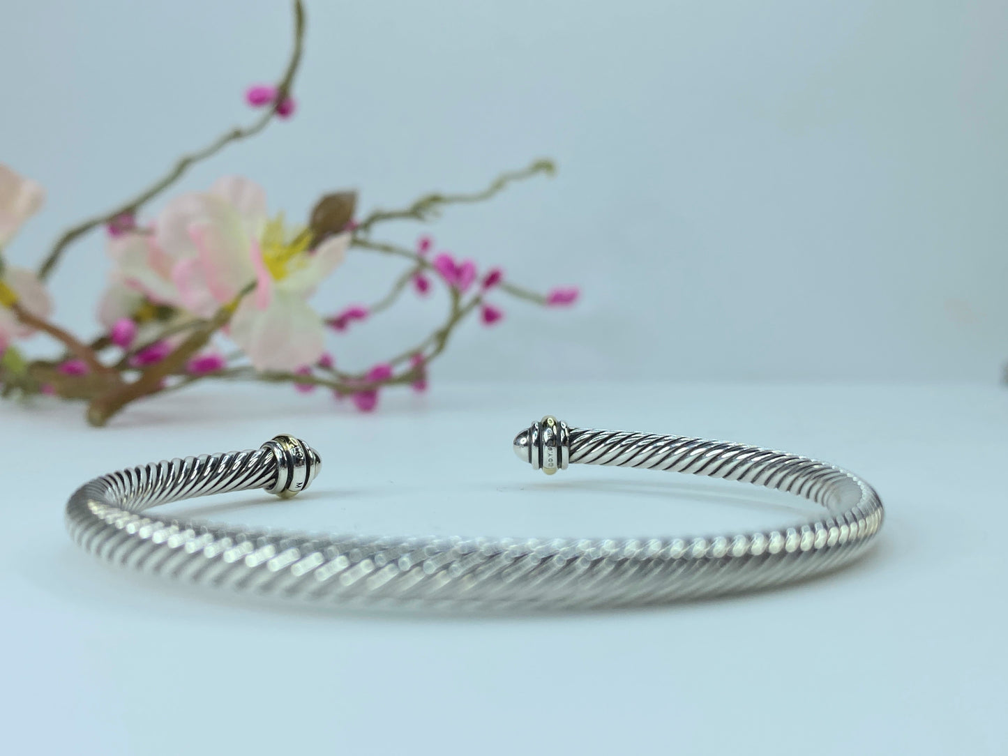 David Yurman 4.0mm Cable Classics Bracelet in Sterling Silver 18K domes s7 JR145