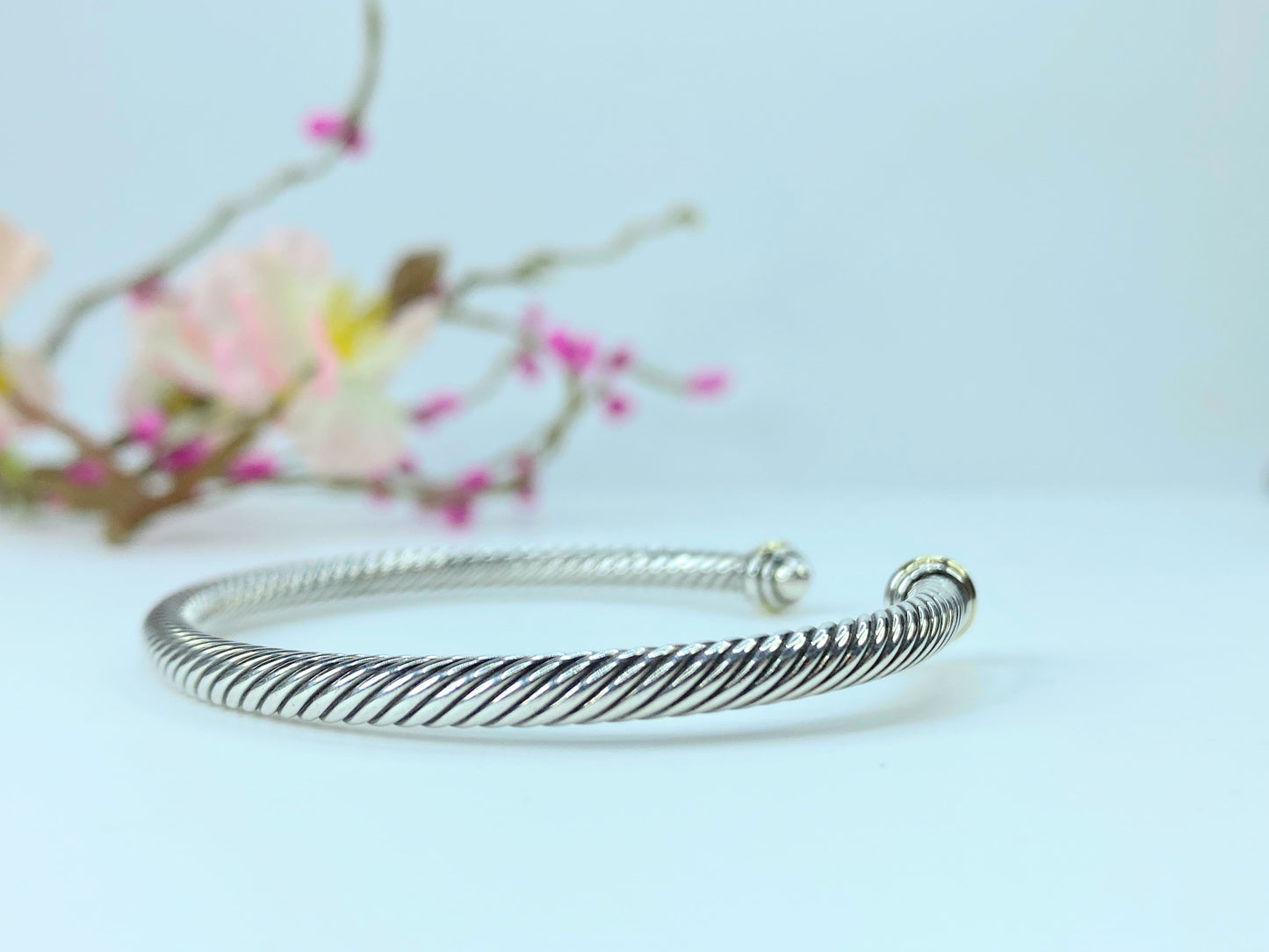 David Yurman 4.0mm Cable Classics Bracelet in Sterling Silver 18K domes s7 JR145
