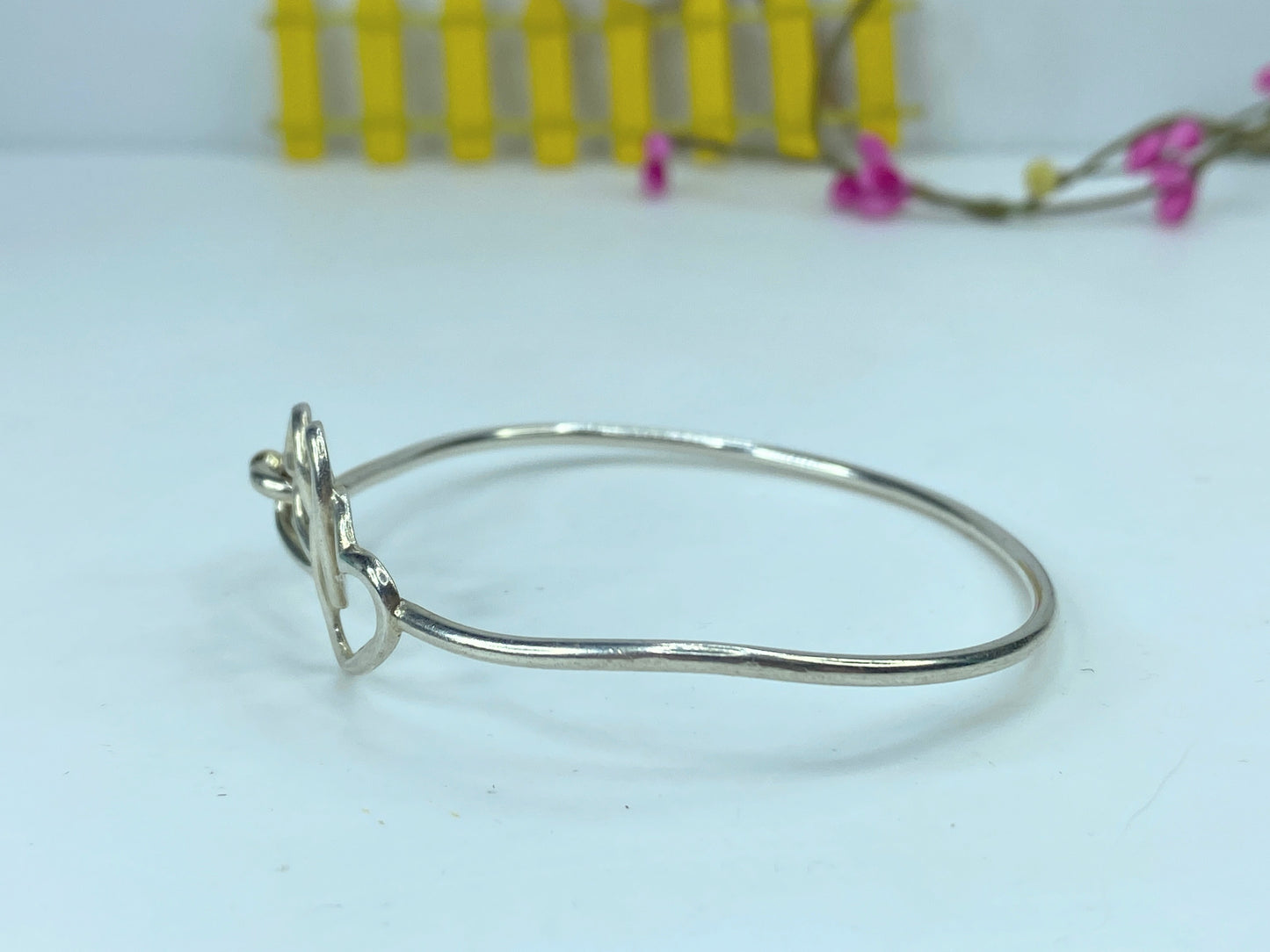 Tiffany & Co. 18k sterling silver Triple Heart eye hook bangle 7.0" JR708