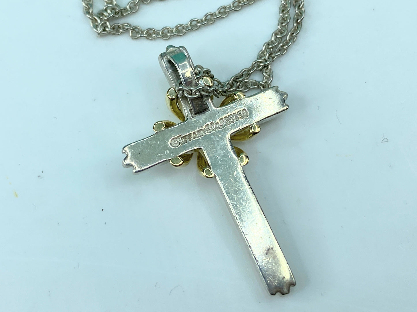Tiffany & Co Cross Necklace Sterling Silver 18K Gold Pendant necklace 18" JR720