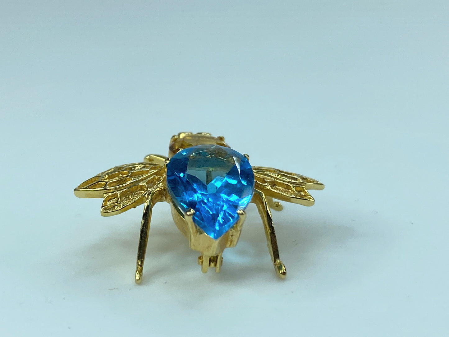 Vintage Retro Era 14KT Yellow Gold Golden Citrine Blue Topaz Lapel Fly Pin JR96