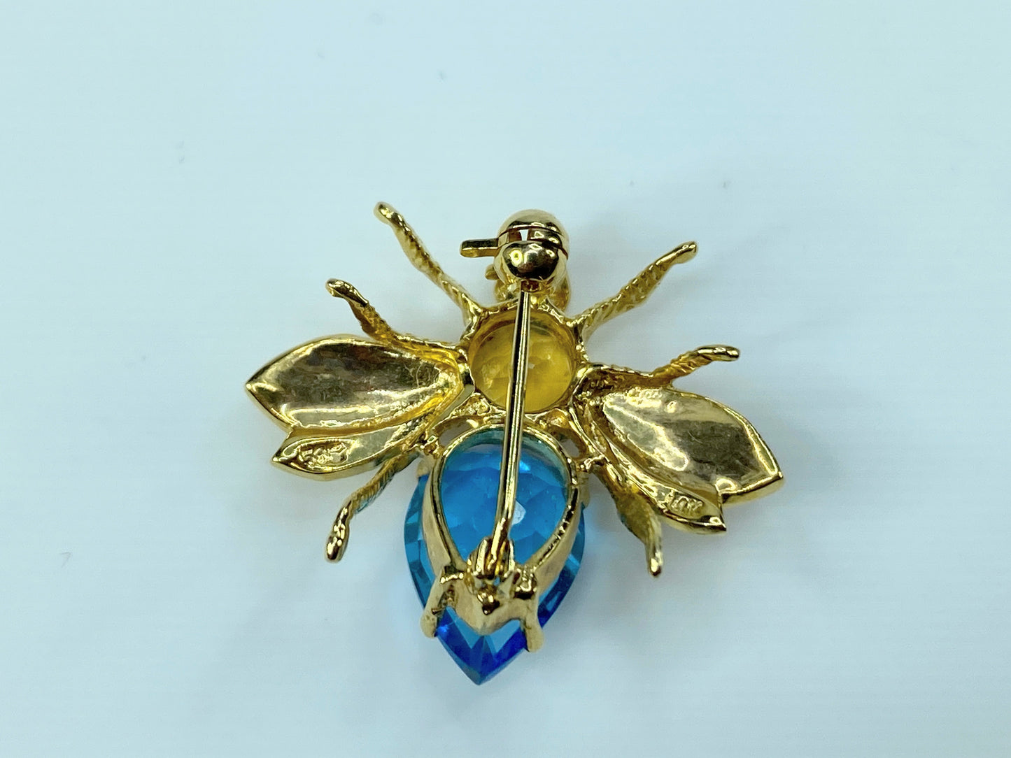 Vintage Retro Era 14KT Yellow Gold Golden Citrine Blue Topaz Lapel Fly Pin JR96