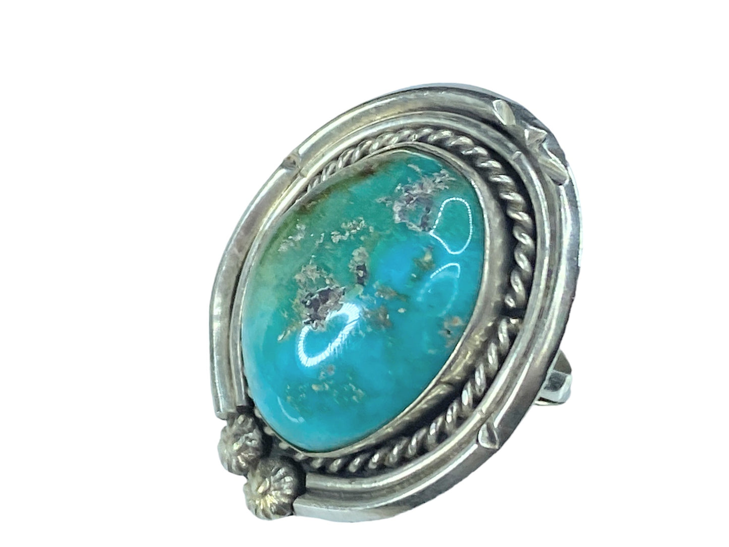 Vintage sterling Large Blue & Green Turquoise rope accent ring
