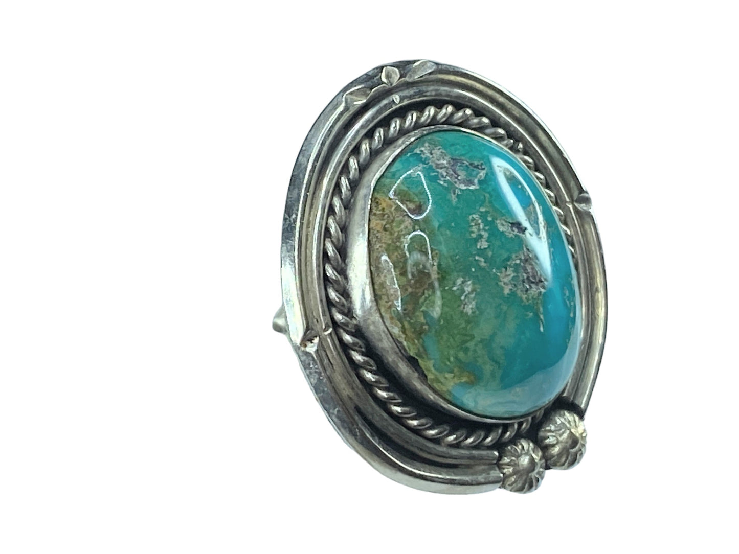 Vintage sterling Large Blue & Green Turquoise rope accent ring
