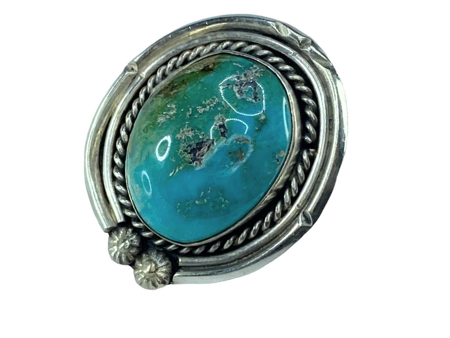 Vintage sterling Large Blue & Green Turquoise rope accent ring