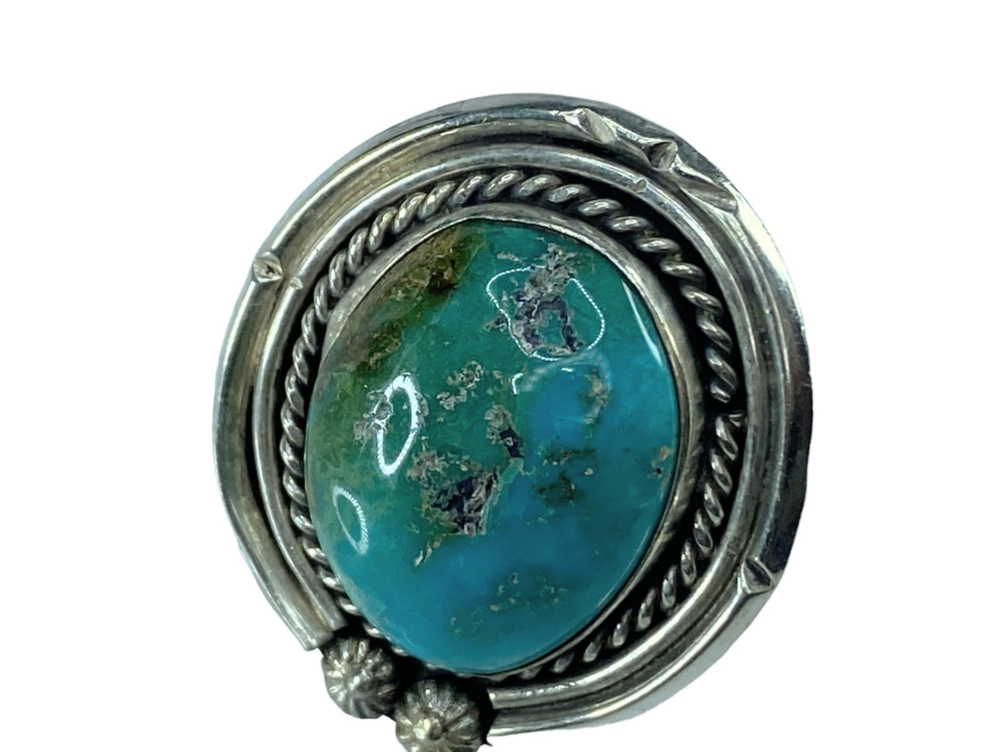 Vintage sterling Large Blue & Green Turquoise rope accent ring