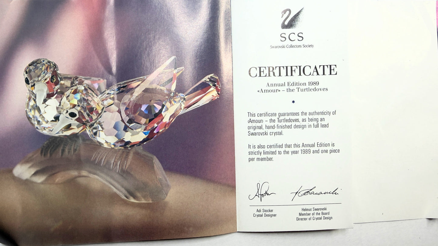 Swarovski Crystal Amour Turtledoves SCS 1989 Caring & Sharing Figurine Cert S275