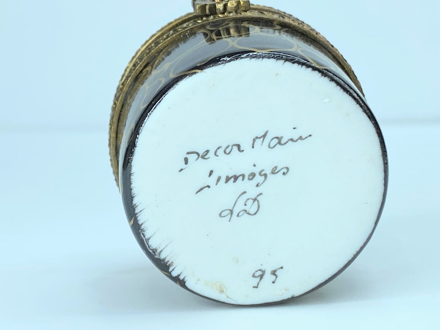 90's Navy BLue Limoges Floral gold trimmed trinket box A32