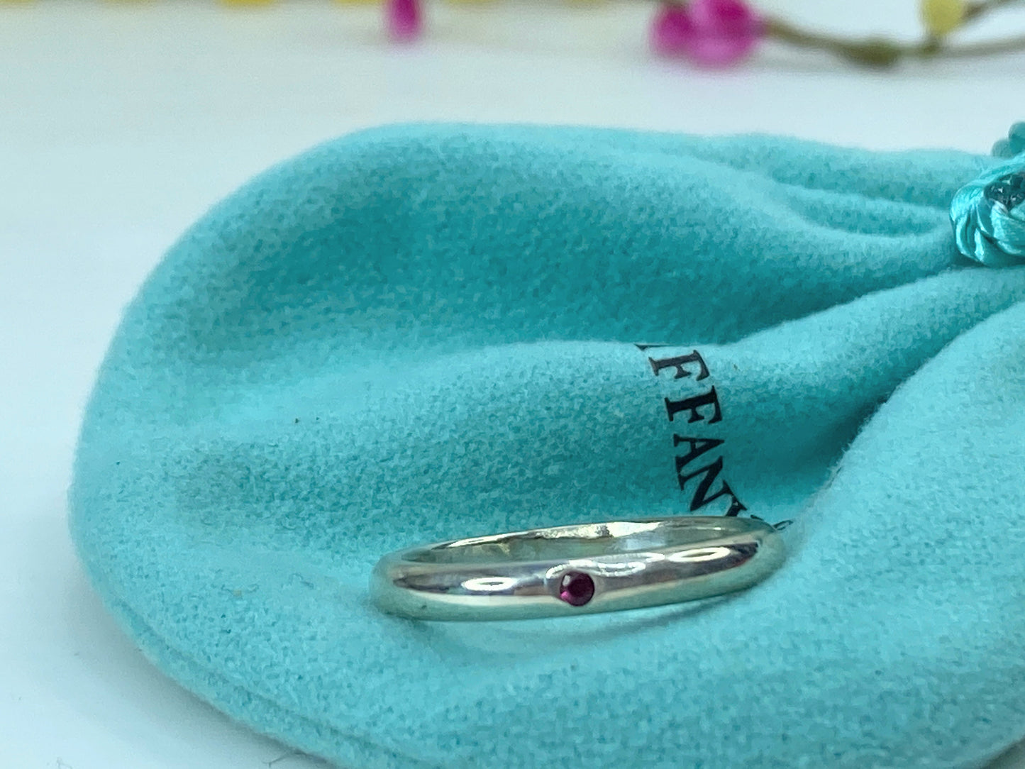 Tiffany & Co. Ruby Stacking Band Ring Peretti Silver 2.6g size 6.5 JR734
