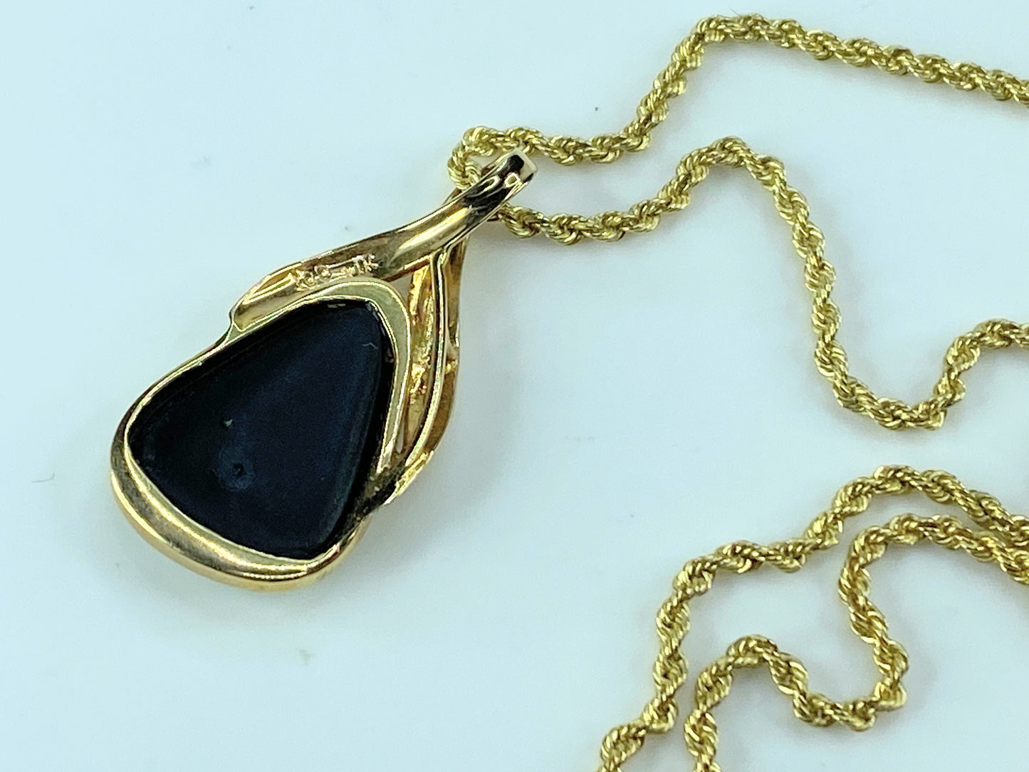 14K gold Australian Opal pendant rope link necklace 6.7g 20" JR113