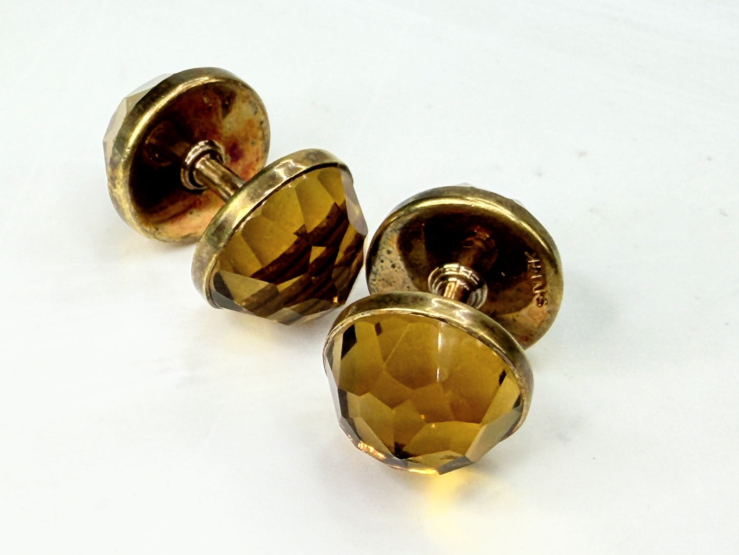 Antique Sansbury & Nellis 14K Gold Faceted Gemstone Cufflinks signed S-N SS492