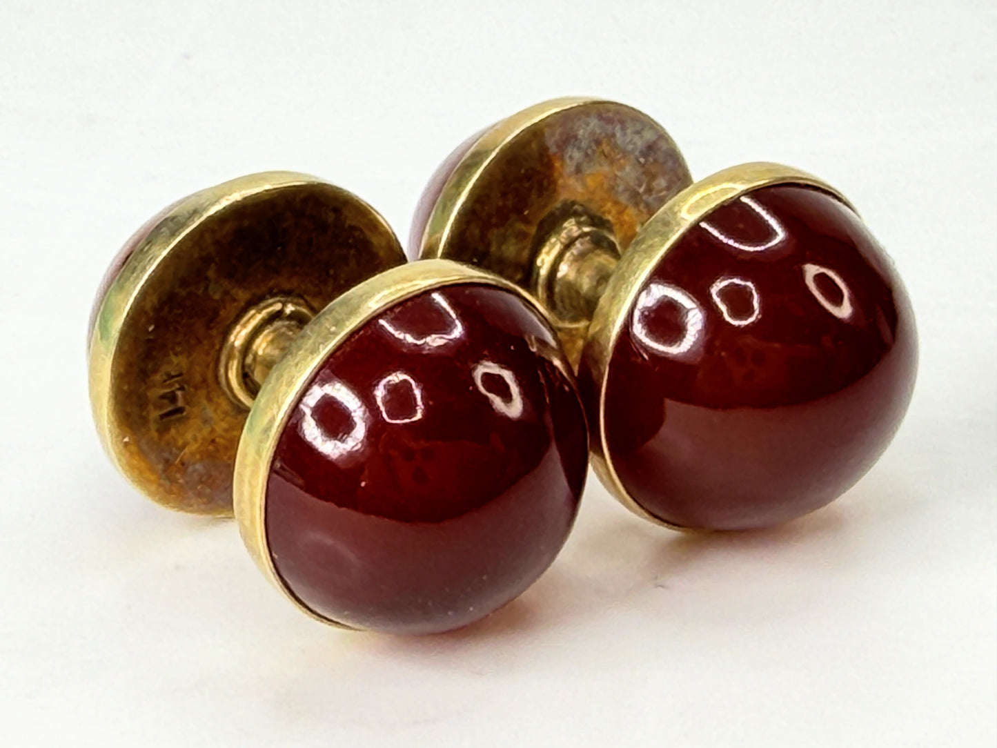 Antique 14K Gold deep Burgundy Tourmaline Cabochon Cufflinks 11.6mm SS443