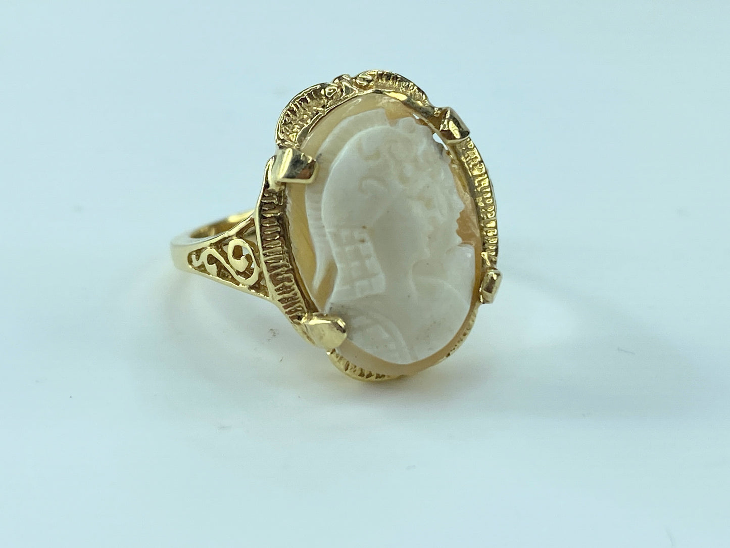 Art Deco nostalgic ring 585 cameo Double portrait hand carved ring 4.7g s7 JR117