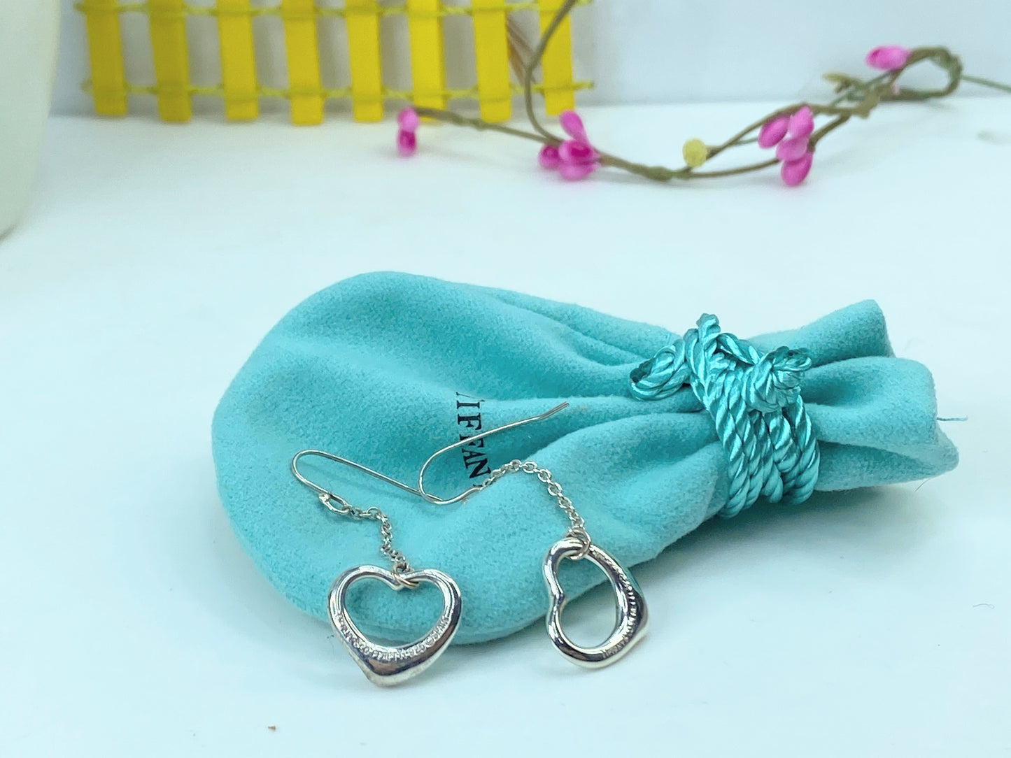 Tiffany & Co. Elsa Peretti Sterling Silver Open Heart Dangle Drop Earrings JR747