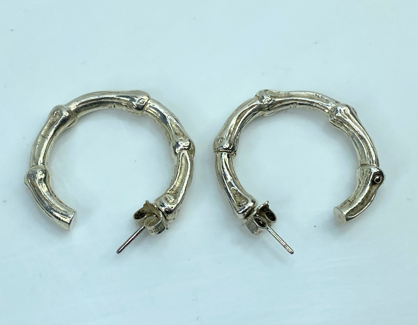 Tiffany & Co Sterling Silver textured Bamboo Earrings Hoops 1 1/8" JR750
