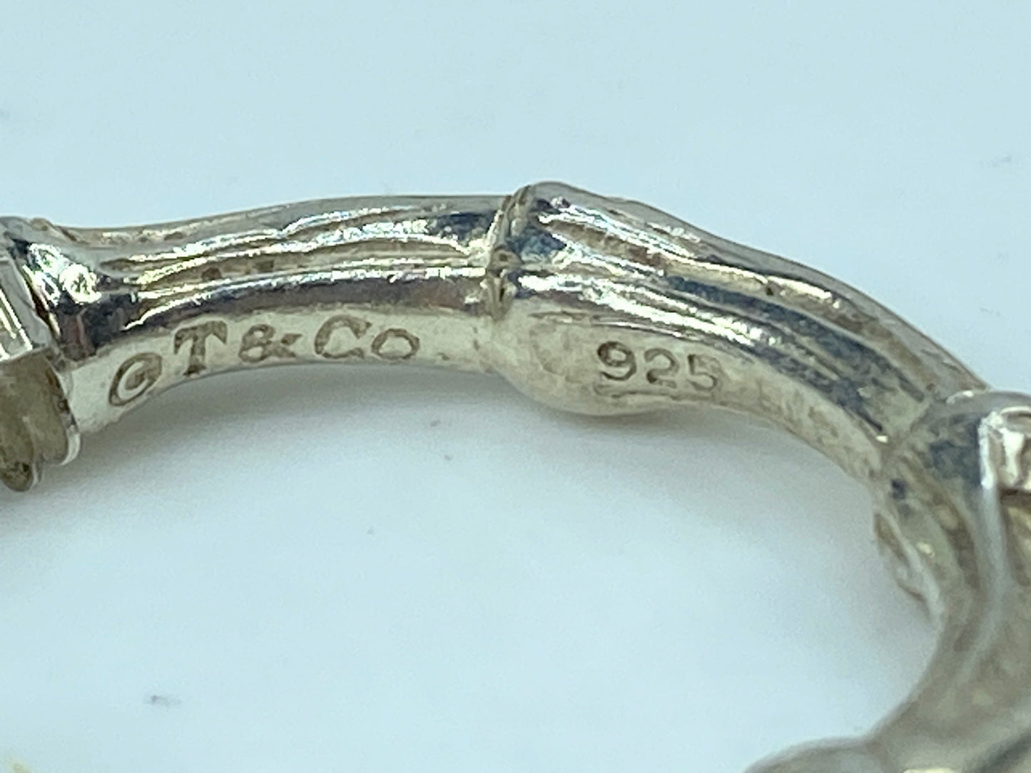 Tiffany & Co Sterling Silver textured Bamboo Earrings Hoops 1 1/8" JR750