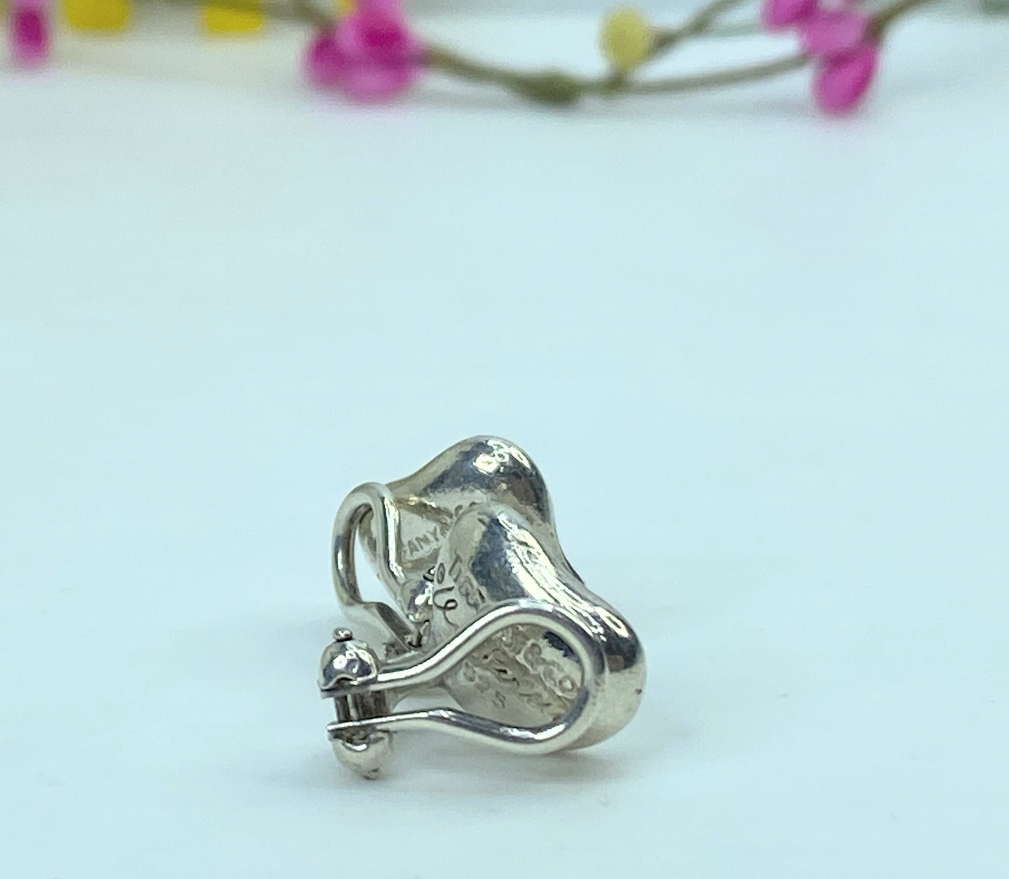 Tiffany & Co Sterling Silver Elsa Peretti Full Heart Stud Earrings 7.3g JR751
