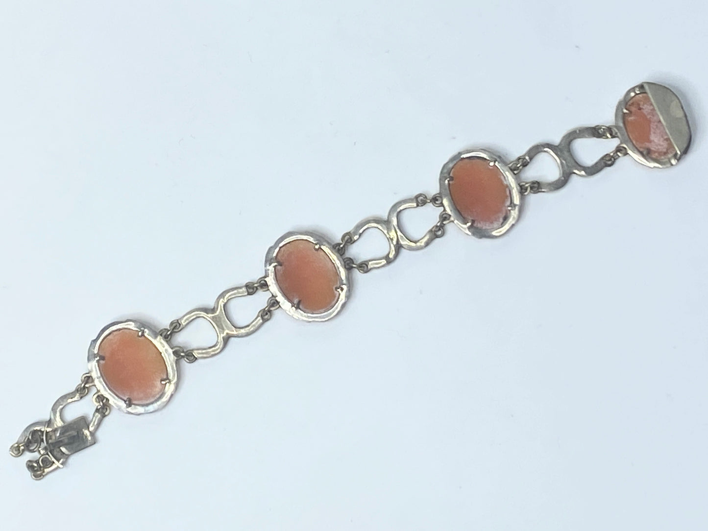 Rare European silver 900 FLoral Cameo marcasite panel Horseshoe bracelet JR133