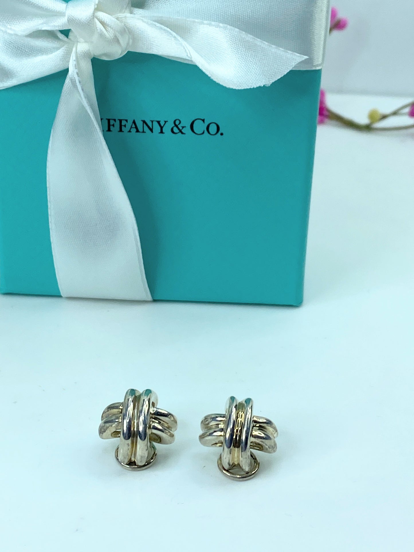 1990 Tiffany & Co. Cross Earring Omega Back 925 Sterling Silver heavy JR755
