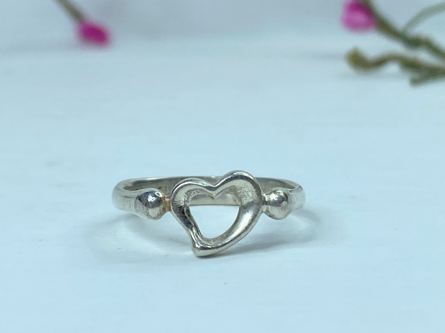 Tiffany & Co. Sterling Silver Elsa Peretti Open Heart Ring s7 2.8g JR712
