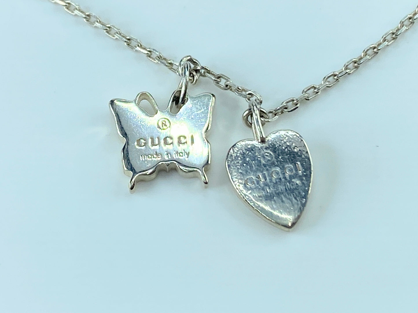 Vintage Authentic Gucci Butterfly Heart Necklace Italy w Dust Bag 7.2g 18" GS329