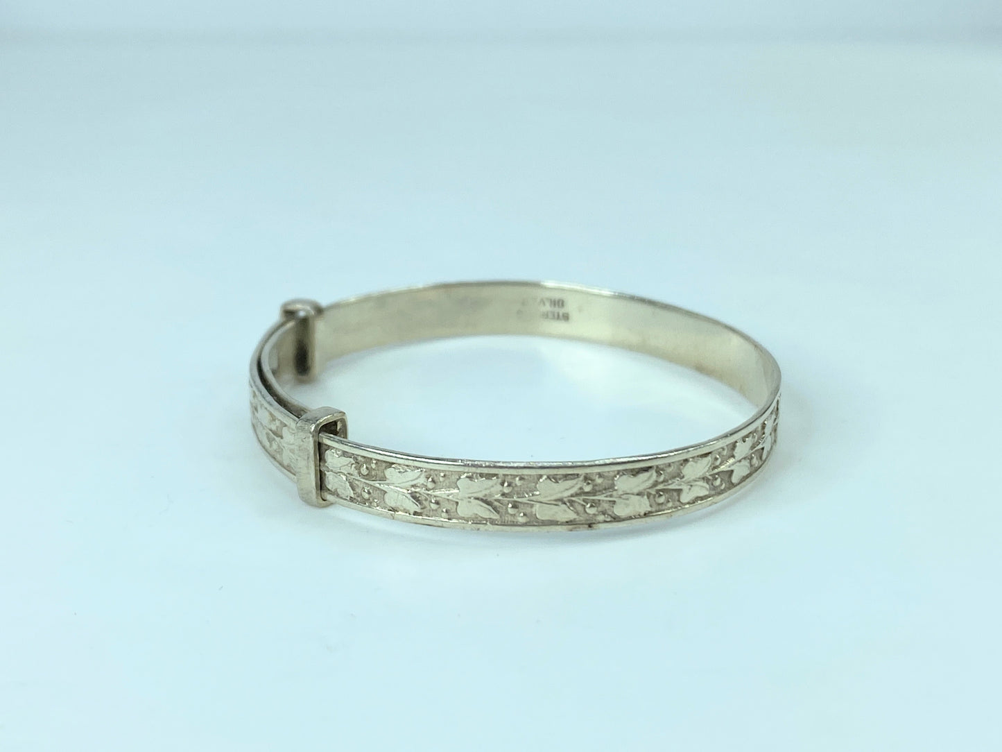 Handmade Sterling Silver 5.2mm Floral expandable children bangle 4.75" 6g JR802