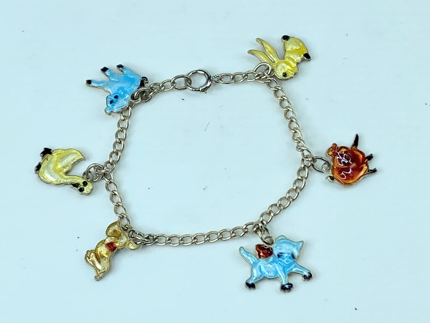 Uriscraft Sterling silver Animal Farm Enamel charm children bracelet 5.5" JR806