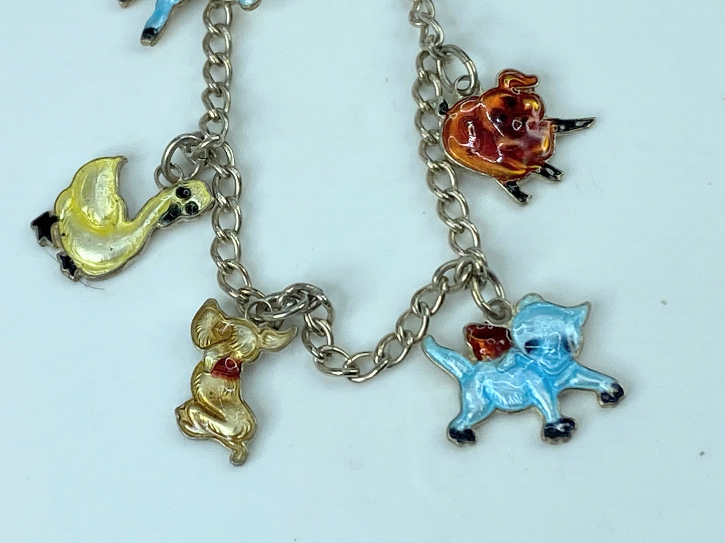 Uriscraft Sterling silver Animal Farm Enamel charm children bracelet 5.5" JR806