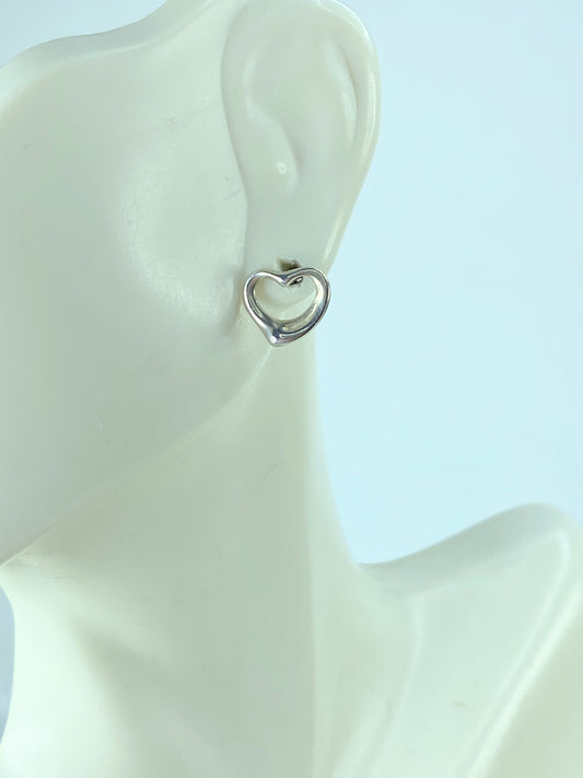 Tiffany & Co. Elsa Peretti Open Heart Earrings 925 Sterling Silver 10mm JR808