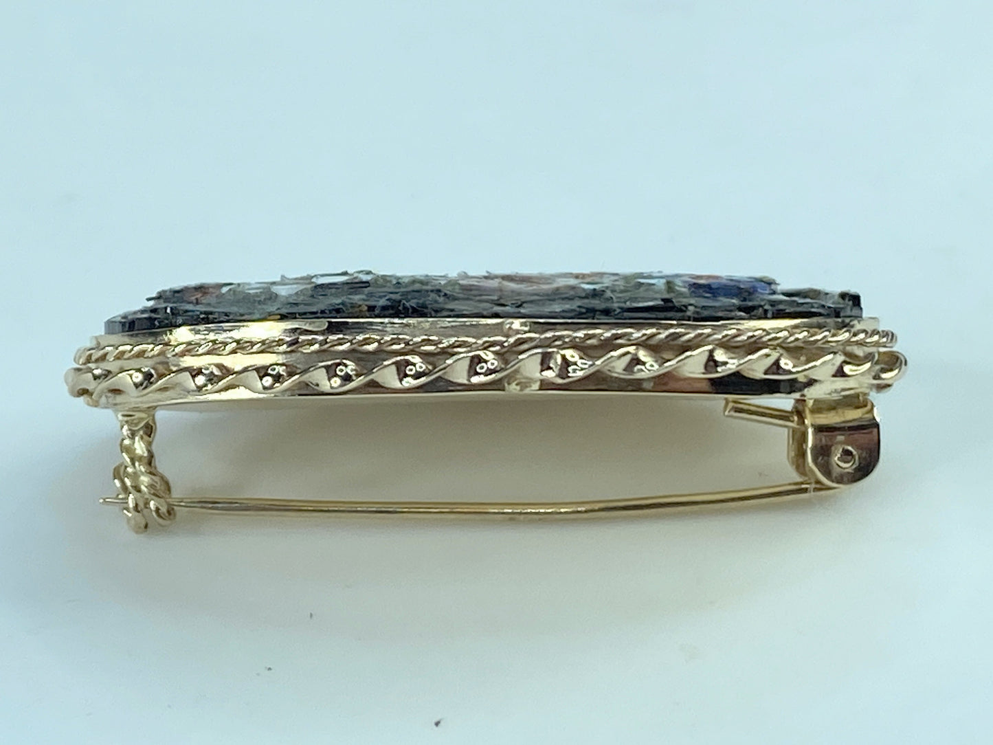 Art Deco 14K yellow gold oval multicolor flower mosaic pin brooch 17.2g JR279