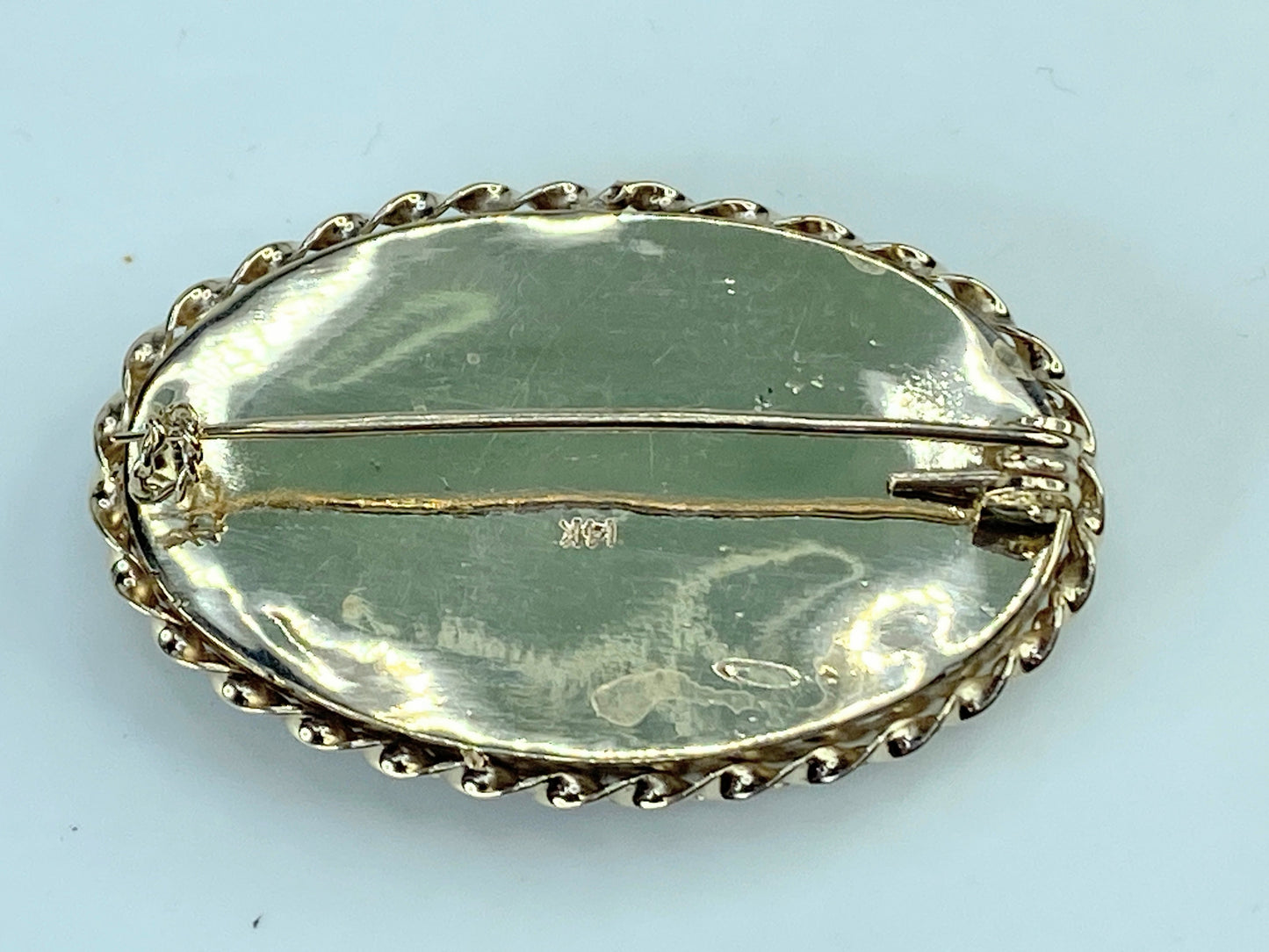 Art Deco 14K yellow gold oval multicolor flower mosaic pin brooch 17.2g JR279
