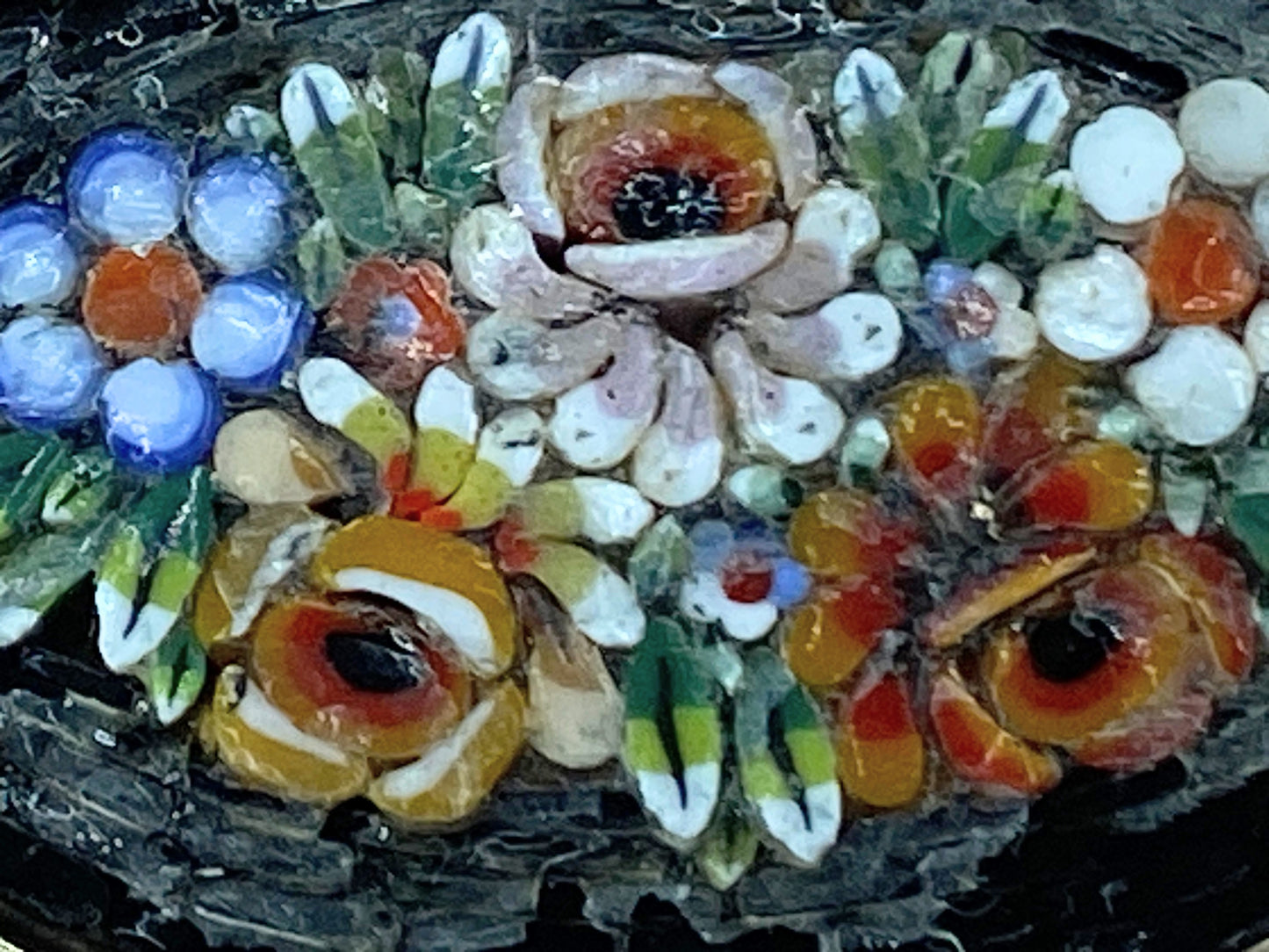 Art Deco 14K yellow gold oval multicolor flower mosaic pin brooch 17.2g JR279