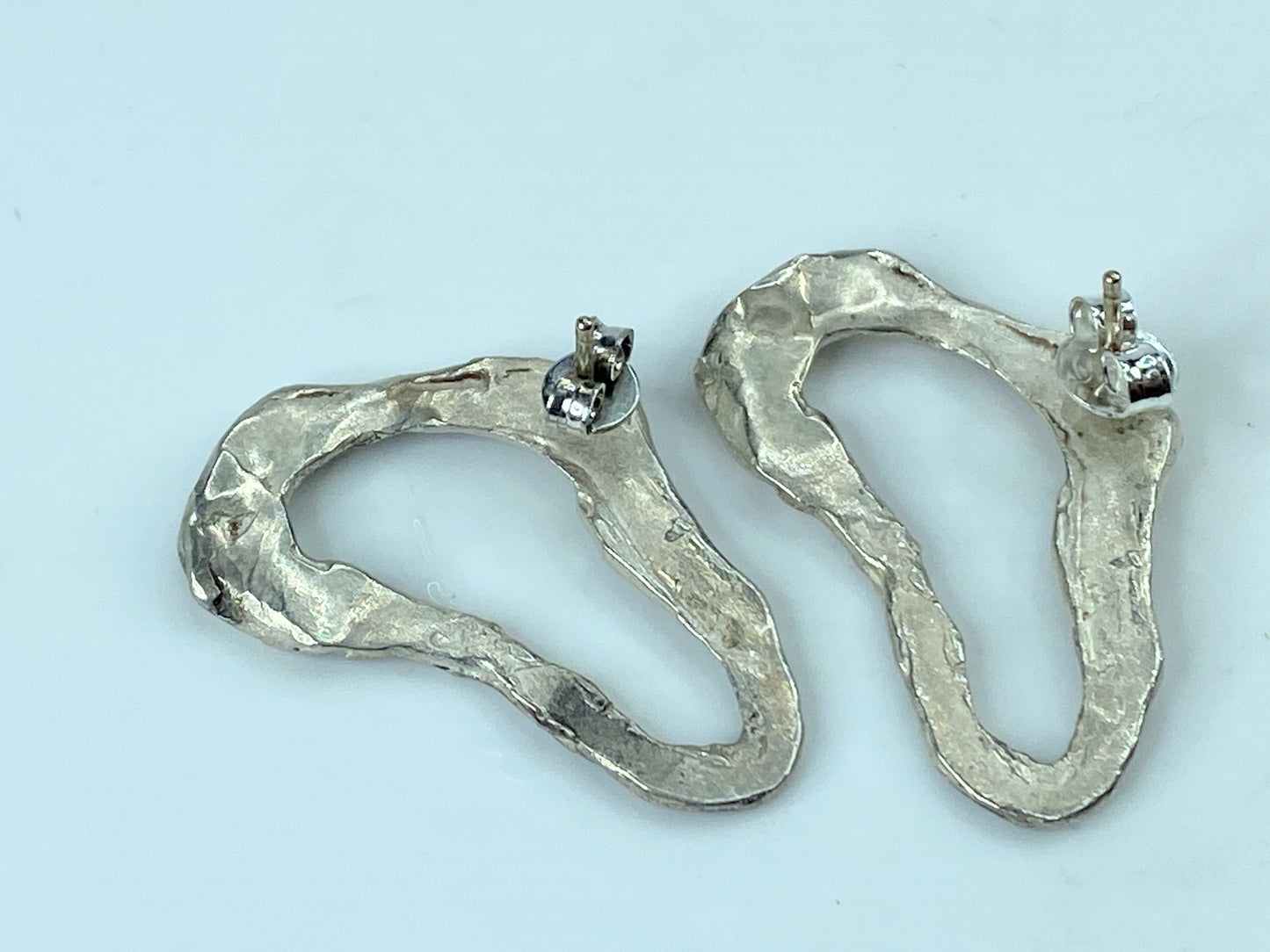 Sterling Silver Geometric texture openwork design pierced earrings JR809