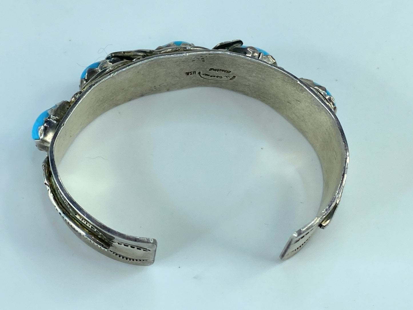 Navajo Henry Spencer Sterling silver turquoise snake cuff bracelet 6.5" JR282