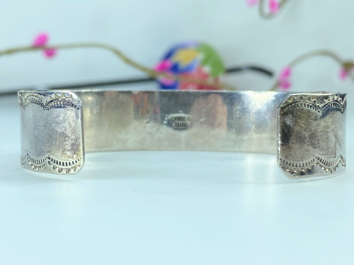 Zuni Sterling Silver Turquoise Snake Motif Cuff Bracelet 7 3/4" 23.1g JR283