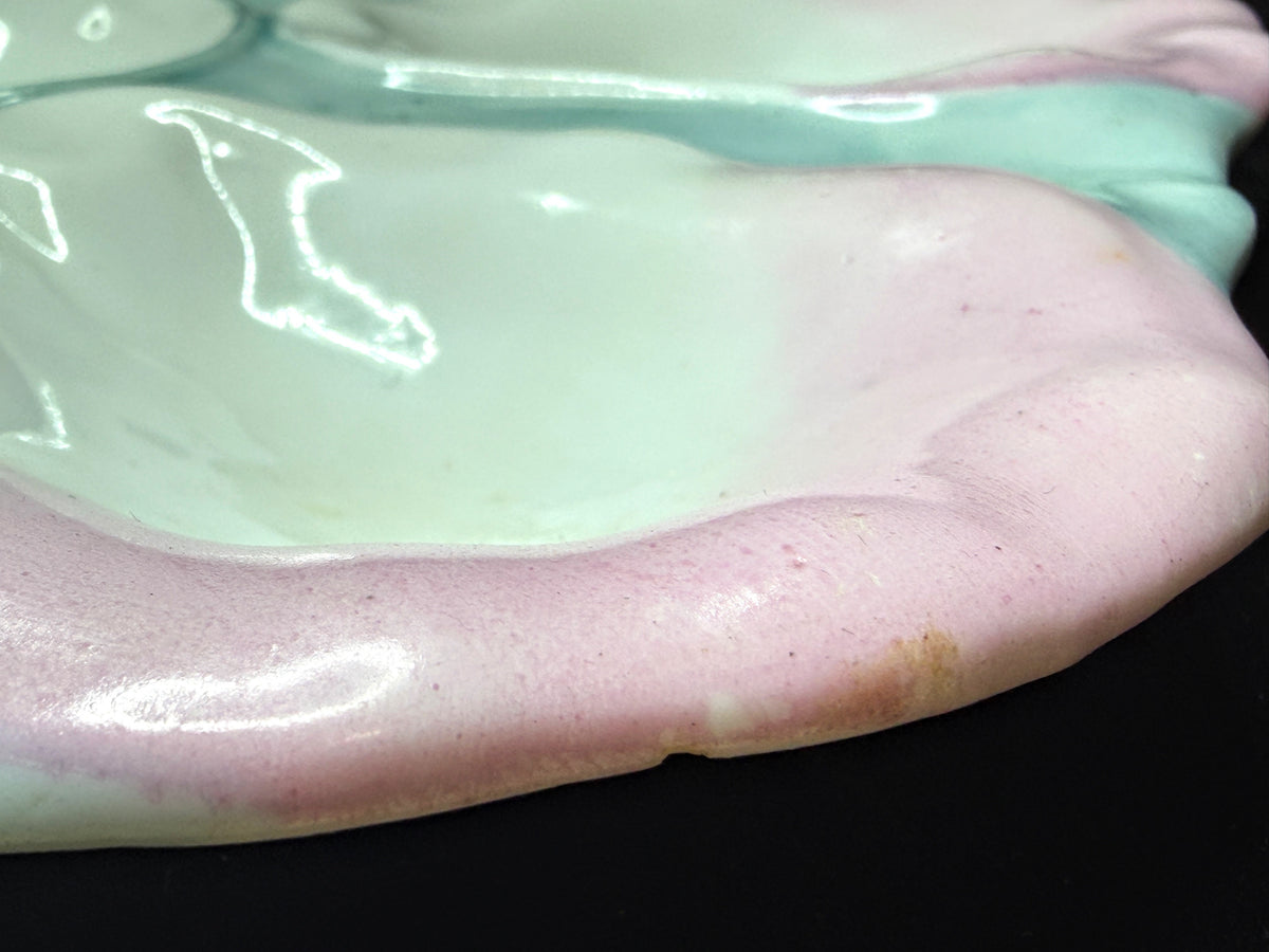 Nineteenth Century Continental Pink and Mint Majolica Oyster Dish 9.5" A1227